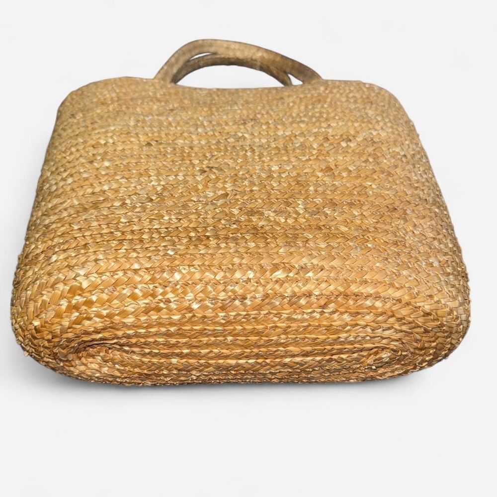 Tan Woven Straw Beach Bag Tote with Pink Flamingo Interior Lining - Picture 4 of 7